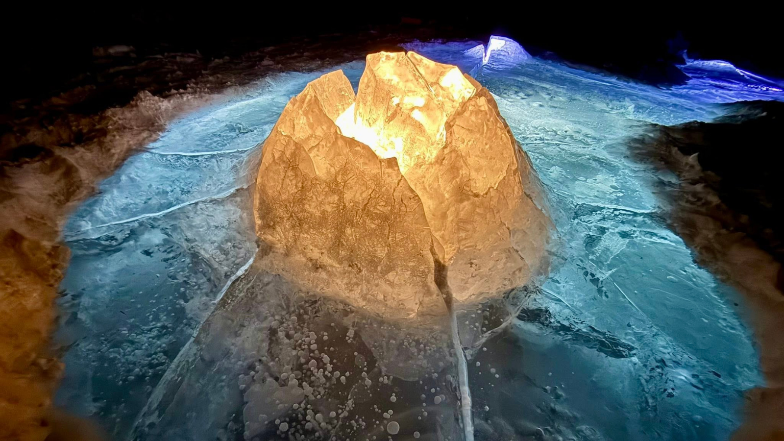 Mystical ice bubbles in a Japanese lake